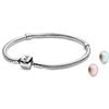 PANDORA Moments Style Your Story - Braccialetto a maglia di serpente con ciondolo in vetro di Murano rosa opaco e blu, 20 cm, 20 cm, metallo prezioso, Nessuna pietra preziosa