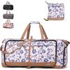 Lekesky Borsone da Viaggio Borsone Palestra Donna Uomo 80L, Borsa da Viaggio Weekend Pieghevole con Scomparto Scarpe, Leggero Impermeabile Borse Bagaglio a Mano Ospedale, Stampa Floreale Rosa e Blu