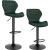 WOLTU Set di 2 Sgabelli da Bar con Schienale e Poggiapiedi Girevoli a 360° Sedia Alta da Cucina con Seduta Regolabile tra 60-82cm in Velluto e Metallo Verde Scuro BH324dgn-2