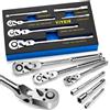 YIYEIE Set di 6 chiavi a cricchetto con testa flessibile, 1/4, 3/8, 1/2 con barra di estensione, 72 denti, regolabile a 180°, sgancio rapido, in acciaio Cr-V, set di cricchetto girevole con schiuma