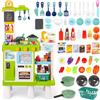 deAO Cucina Giocattolo per Bambini - 54PCS Altezza Regolabile Doppio Lato Gioco di Ruolo da Cucina con Luce Suono Acqua Vapore Frigorifero Lavastoviglie e Accessori | Verde
