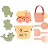 Monnëka Set Giocattoli da Spiaggia | Giocattoli da Sabbia Ecosostenibili e Sicuri dai 6 Mesi | Kit con Secchiello, Palette, Rastrello, Annaffiatoio e Camion | Facile da Trasportare | Wild Animals