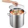 VEVOR Pentola in Acciaio Inox da 19,9 Litri, Casseruola in Acciaio Inox con Coperchio in Vetro per Cottura da Cucina Brodo, Pasta, Zuppa, Catering Ristorante Cucina Commerciale, Senza PFOA PFAS
