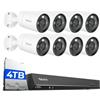 Reolink 12MP Telecamera Esterno, Rilevamento di Uomo/Veicolo/Animale, Visione Notturna a Colori, Audio Bidirezionale, NVR 16CH con 4TB HDD, 8*RLC-1212A e 1*RLN16-410