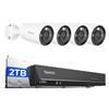 Reolink 12MP Telecamera Esterno, Rilevamento di Uomo/Veicolo/Animale, Visione Notturna a Colori, Audio Bidirezionale, NVR 8CH con 2TB HDD, 4*RLC-1212A e 1*RLN8-410