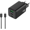 Nilox, Caricatore Universale con 2 porte di tipo C e 1 di tipo A da 65W, Con Cavo di 2m USB-C, Protezione da Cortocircuiti, Sovrattensioni e Sovraccarichi, Nero
