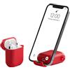 BelTech AirStand - Custodia per AirPods con supporto invisibile per il telefono, compatibile con AirPods serie 1 e 2, custodia antiurto in TPU e PC a protezione totale con moschettone portachiavi (Rosso)