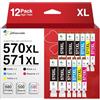 Jettruemedia Confezione da 12 Cartucce d'inchiostro Sostituzione per 570XL 571XL Compatibili per Canon PGI-570 XL CLI -571 XL per Pixma TS5050 MG5750 TS5055 TS5051 MG6850 TS5053 MG7753 MG7751 TS8050 MG7750 MG6852
