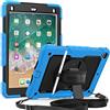 SEYMAC stock SEYMAC, Custodia Per iPad da 9,7 Pollici 2018, 2017, Cavalletto Girevole a 360 Gradi [cinghia da polso e tracolla]Custodia Integrale Antiurto Per iPad 2017/2018 Nero/Azzurro