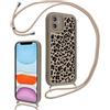 Votvloay Cover Cordino per iPhone 12 Mini 5,4, Corda Collana Tracolla Laccio Ragazze Custodia con Carina Leopardata Disegni, Sottile Silicone TPU Antiurto Protettiva Case per iPhone 12 Mini, Cachi