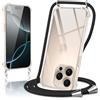 Micnkifo Cover con Cordino per iPhone 16 Pro Max, Trasparente Silicone Sottile Morbido Custodia con Regolabile Collana Laccio Tracolla, Antigraffio Antiurto Proteggere Case con Corda, Nero