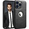 SOUTEM Custodia in pelle PU per iPhone 15 Pro,Cover di Protezione per L'obiettivo della Fotocamera,PU Pelle Sottile Lusso Business Antiscivolo Grip Rugged Antiurto Pieno Protettivo Case(Nero)