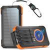 Kruilan 56800mAh Power Bank Solare Wireless, 30W Power Bank Ricarica Rapida, Caricatore Portatile con 4 Cavi Integrati, 6 Uscite, Torcia, Powerbank per Campeggio, Outdoor, Cellulare, Tablet (Arancione)