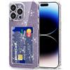 Svanove per iPhone 14 Pro Custodia con Slot, Trasparente con Porta Carte Fotocamera Case Protettiva, Sottile Protezione Silicone Portafoglio Cover Antiurto Slim Custodia, Chiaro Glitter
