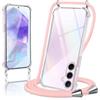Micnkifo Cover con Cordino per Samsung Galaxy A55, Trasparente Silicone Sottile Morbido Custodia con Regolabile Collana Laccio Tracolla, Antigraffio Antiurto Proteggere Case con Corda, Rosa