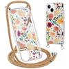 Yirlbey Cordino Cover per iPhone 14 / iPhone 13 6,1'', Aesthetic Arancione Giallo Fiori Motivo Disegno Magnetica Trasparente PC Compatibile con MagSafe Case Corda Laccio Antiurto Protettiva Custodia