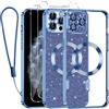Kokio Glitter Magnetica Cover per iPhone 11 Pro con Cordino, Compatibile con MagSafe, Brillantini Sottile Silicone TPU Antiurto Custodia per iPhone 11 Pro con 2 Vetro Temperato Bumper, Blu