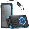 Kruilan 56800mAh Power Bank Solare Wireless, 30W Power Bank Ricarica Rapida, Caricatore Portatile con 4 Cavi Integrati, 6 Uscite, Torcia, Powerbank per Campeggio, Outdoor, Cellulare, Tablet (Blu)