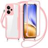 FERLAN Cover per Realme 14 5G con Cordino, 360 Gradi Antiurto Custodia con Protezione Schermo Integrata Trasparente Rugged TPU Bumper Doppia Protettiva Cover per Realme 14 5G -Rosa