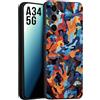 CUSTOMIZZA - Custodia cover nera morbida in tpu compatibile per Samsung A34 5G camouflage mimetico militare moderno blu arancio rosso
