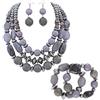 BOCAR Set Gioielli Chunky Statement a 3 Strati, Collana, Orecchini e Bracciale con Perline in Acrilico e Legno, Stile Boemo per Donna (NK-10625-Lavender Gray+er+br)