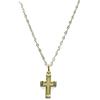 Never Say Never - Croce per neonato, in oro giallo opaco e brillante 18 k e catena a maglia a coste in oro giallo 18 k e 40 cm di lunghezza.