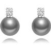 Aobei Pearl Orecchini di perla grigia per le donne Trendy CZ Stud Dainty Argento Dangle Minimalista Birthstone