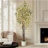 GarveeHome Pianta artificiale di eucalipto con luci a LED, altezza 210 cm, decorazione artificiale per interni ed esterni, decorazione moderna, piante artificiali in plastica, vaso bianco per casa, camera da