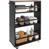 Relaxdays Carrello per nicchia 80x15x45 cm, scaffale Stretto Bagno e Cucina, 4 Ripiani, Ruote e Maniglia, Nero-Marrone