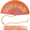 Fisura - Ventaglio originale con scritta "Cazzo di caldo". Accessorio in legno reversibile moderno e colorato. Ventilatore portatile sfumato rosa arancio. Gancio incluso. 42,5 x 23 cm