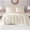 Juicy Couture Queen Size Satin Bed Sheet Set, Deep Pocket Silky Queen Sheet Set with 1 Fitted Sheet, 1 Flat Sheet and 2 Pillow Case, Wrinkle Resistant and Anti Pilling Bed Sheets - Ivory
