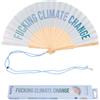Fisura - Ventaglio in legno originale con messaggio "f*cking climate change". Accessorio moderno e colorato, ventaglio a mano blu con gancio pratico. Dimensioni: 42,5 x 23 cm