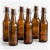 Relaxdays Bottiglie da riempire, Set da 6, con Tappo a Clip, in Vetro per Olio, liquori, succhi, Marroni