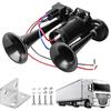 Halorin Clacson per camion da 12 V, 120 dB, con compressore, doppio tubo, clacson ad aria compressa, kit per tutti i veicoli da 12 V, camion, treno, auto, barca, moto, furgone (nero)