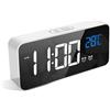 LATEC Sveglia Digitale con LED Temperatura Display Orologio con 10 Suoni di Allarme Porta di Ricarica USB Dimmer di Luminosità Regolabile a Sonnellino Allarme Specchio Portatile con Doppio Allarme