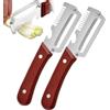 Generico Pelapatate Multifunzione, 2 Pezzi Pelatore Multifunzione Acciaio per Cucina, 3 in 1 Pelapatate Manuale con Manico Legno, Pelatore Antiscivolo Funzione Tritatutto, per Accessori Cucina