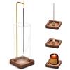Holwim Supporto per bastoncini di incenso in legno, portabastoncini di incenso con raccoglicenere rimovibile in vetro [Anti-dispersione cenere] Bruciatore di incenso stile moderno ideale per