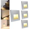 Arotelicht 4Pcs LED Luce per scale Bianco caldo 3000K LED Luce da parete per interni per scale d'argento, per gradini, 85 x 85mm, quadrato, argento