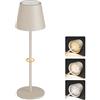 Aipsun Lampada da tavolo LED senza fili con touch Beige 23/36,5cm, ricaricabile 5000mAh (5V 2A), 3W 2700/4000/6000K dimmerabile, Ferro, IP44 Interno/Esterno per camera da letto, ufficio (1 pezzo)