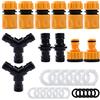 EXTSUD Set Raccordi Rapidi in Plastica per Tubo da Giardino include Attacchi Rapidi da 1/2 Maschio Connettore Raccordi Rapidi Deviati a 3 Vie Adattatori Rubinetto Set Guarnizioni