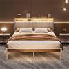 DEWINNER 140x190 Struttura Letto Con Illuminazione A LED, Letto Matrimoniale Con Testiera Contenitiva, Dotata Di Prese Multiple (1 Presa CA, 2 Porte USB), Struttura Robusta, Tessuto Di Lino Bianco