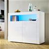 SUNXURY Mobile da cucina bianco lucido, 2 ante, design senza maniglie, con LED, per corridoio, camera da letto, cucina, 108 x 92 x 40 cm (larghezza x altezza x profondità)