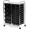 GYMAX Carrello Portaoggetti con 15 Cassetti Staccabilea, Carrellino Salvaspazio con Ruote, per Uffici, Parrucchieri, Studio, Soggiorno, 62,5 x 37 x 87 cm (NERO)