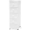 Pinuox - Armadio con 5 cassetti in plastica - Torre portaoggetti - Carrello artigianale con cassetti - Colore bianco
