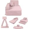 Angelove Poltroncina Bambini 3‑in‑1 - Divano Modulare e Materassino da Gioco in Velluto a Coste, Comodo da 1 anno, Rosa Cipria