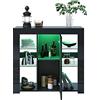 SONNI Credenza, Mobile da Cucina con Illuminazione a LED (possibilità di 16 impostazioni di colore) Mobile Nero Lucido per Ingresso, Soggiorno, 90x35x83cm