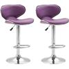 CLP Set 2 Sgabelli Cucina Las Vegas V2 in Similpelle - Coppia Sedie Sgabello Imbottite Girevoli e Regolabili 62-82cm con Schienale, Colore:Viola, Colore del Telaio:Cromo