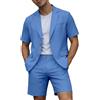 Generico Abito Uomo Elegante Completo 2 Pezzi con Blazer Maniche Corta Leggero e Pantaloncini Baggy Abiti da Cerimonia Estivo Casual per Matrimonio Lavoro Ufficio Uscire Festa,Nero,L