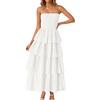 Generico Abito Elegante Corto da Donna Boho Senza Spalline 2025 Casual Senza Maniche con Spalle Scoperte, a Balze, Lungo da Spiaggia Abito Notte (White, L)