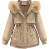 DaPongZhi Giacca da Esterno Donna Mezza Stagione Cappotti Softshell con Tasche con Cappuccio Invernale Giacche Leggere Camminata Sci Escursionismo Montagna Piumino Donna 100 Grammi (Khaki, S)